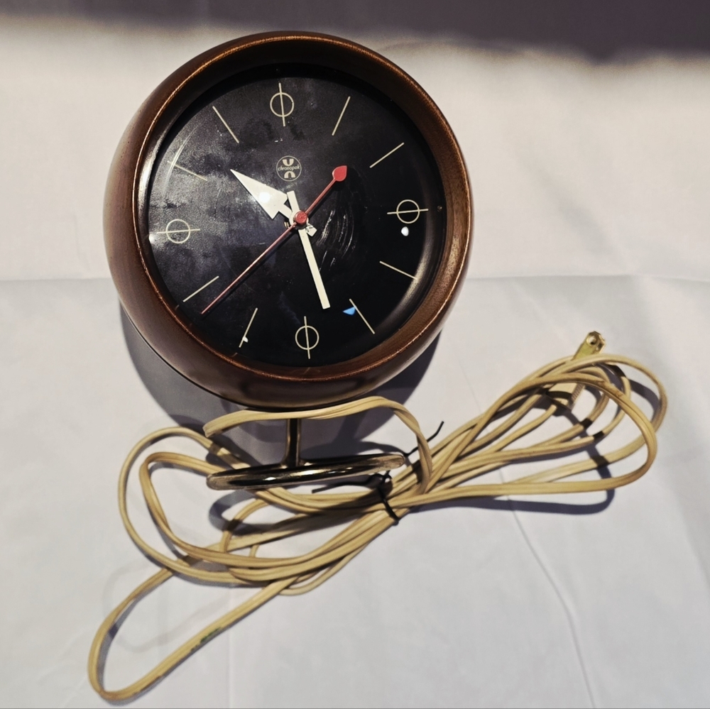 Authentic Vintage 1950's George Nelson Howard Miller Walnut Desk Clock